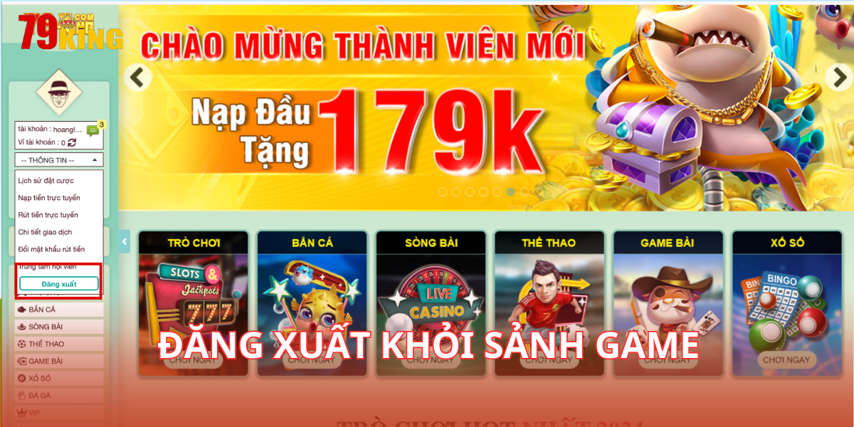 Đăng xuất khỏi sảnh game